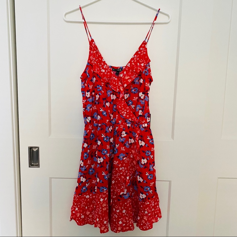 Express Mini Ruffle Wrap Dress (Red)